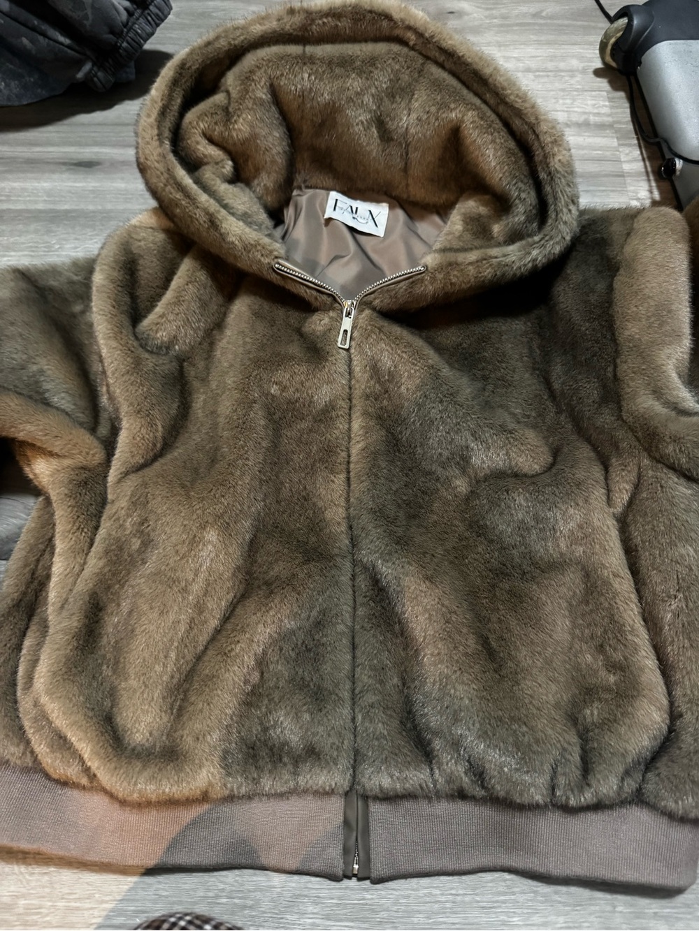 Brown/Mink colored Faux-Fur Hooded Puffer Jacket- looks so real